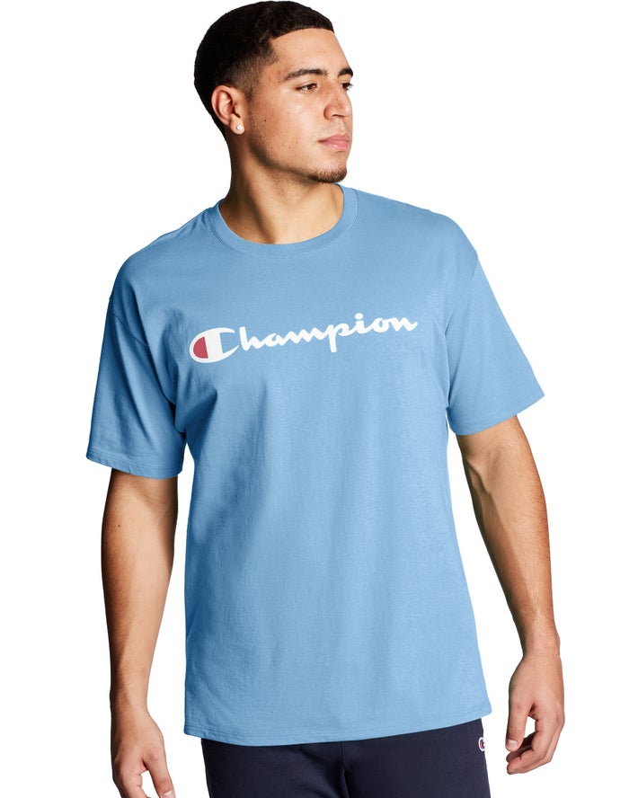 Champion Graphic Jersey Script Logo T-Shirt Heren - Blauw - Belgie 9304HMQEC